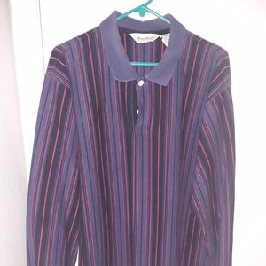 Long Sleeve Polo Eddie Bauer Blue Red&Black Stripe